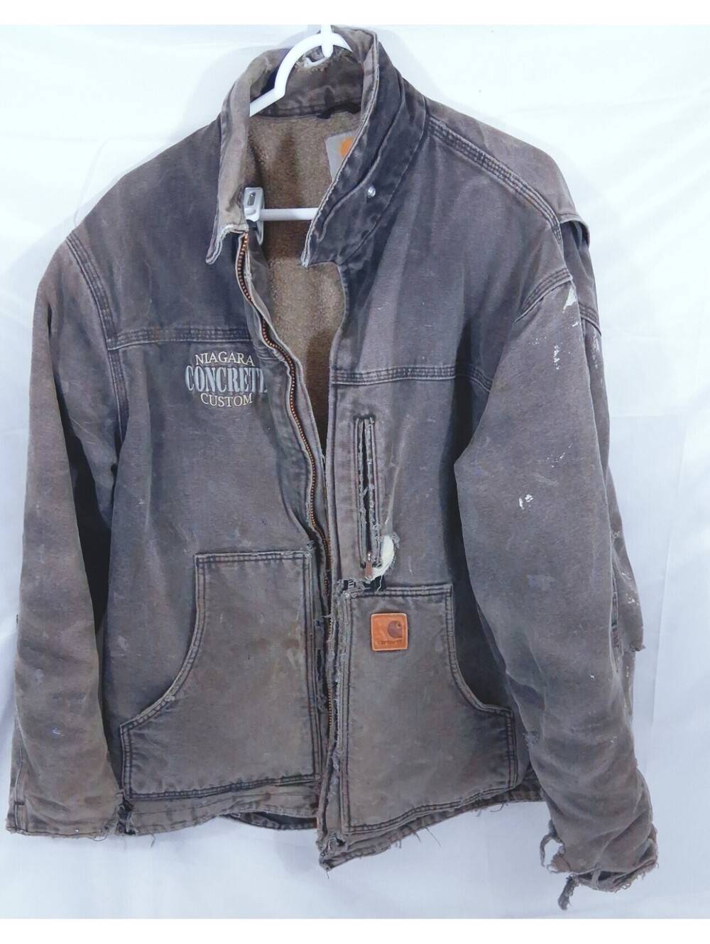 Vintage CARHARTT Coat Niagara Concrete Custom C61 BLK Sz XL THRASHED Faded Torn